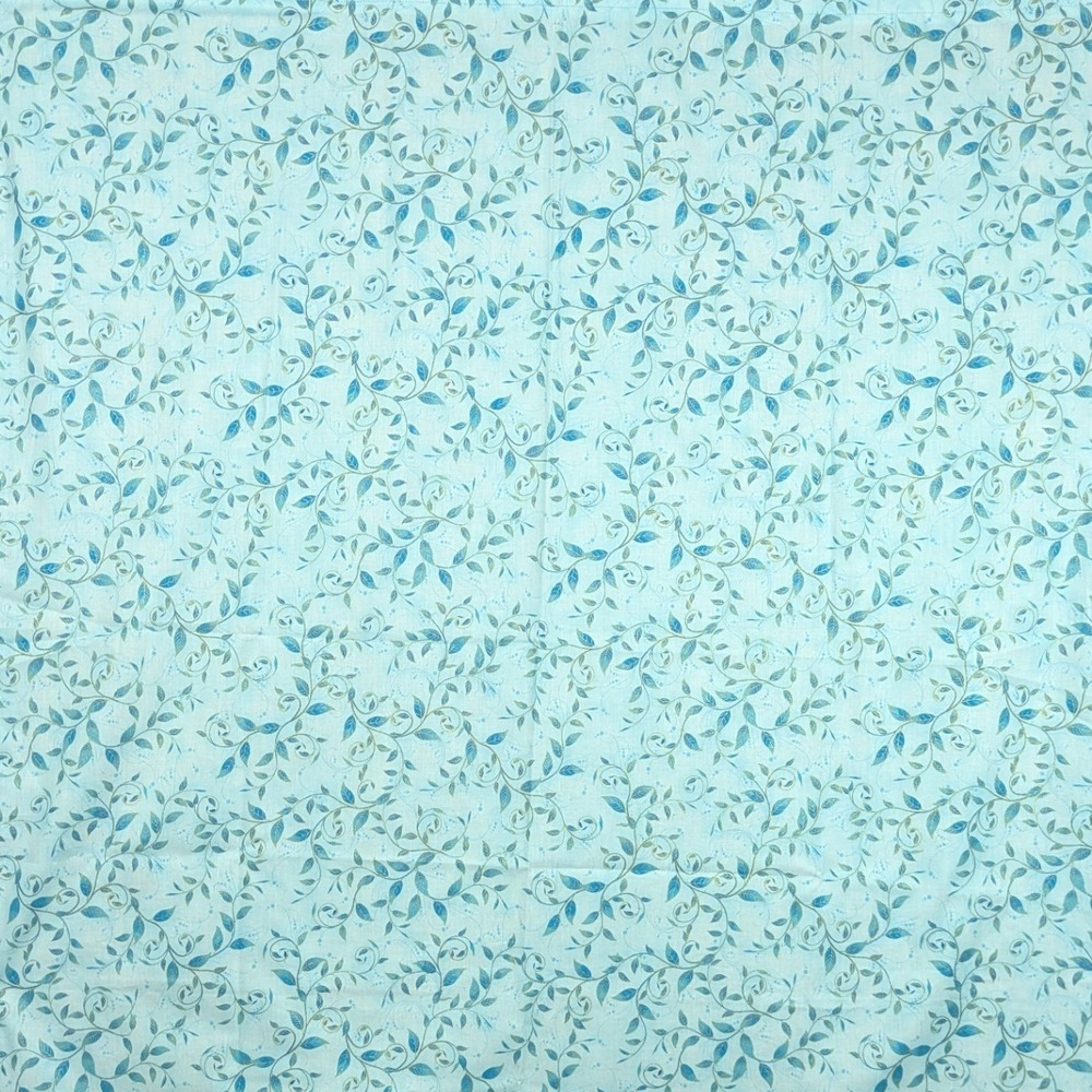 Light Blue Teal Floral Vine Leaf Print Rod Pocket Window Curtain 40x49 2 Panels
